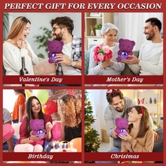 Teddy Bear Preserved Rose Gifts with 100 Languages 6 x 6 x 7.5 inches, Purple