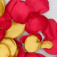 50 Red & Gold Satin Flower Petals For Wedding Decor