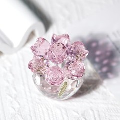 Crystal Flower Figurines- Glass Rose Home Decor – Flower Bouquet for Pink