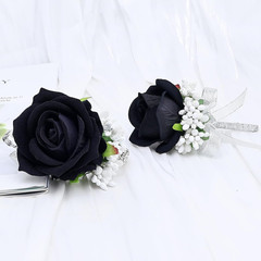 Rose Black Corsage and Boutonniere Set for Weddings and Special Occasions