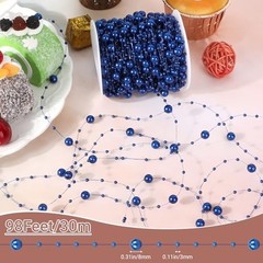 98-Feet Artificial Pearls String – Fishing Line – Beaded Wire – Blue
