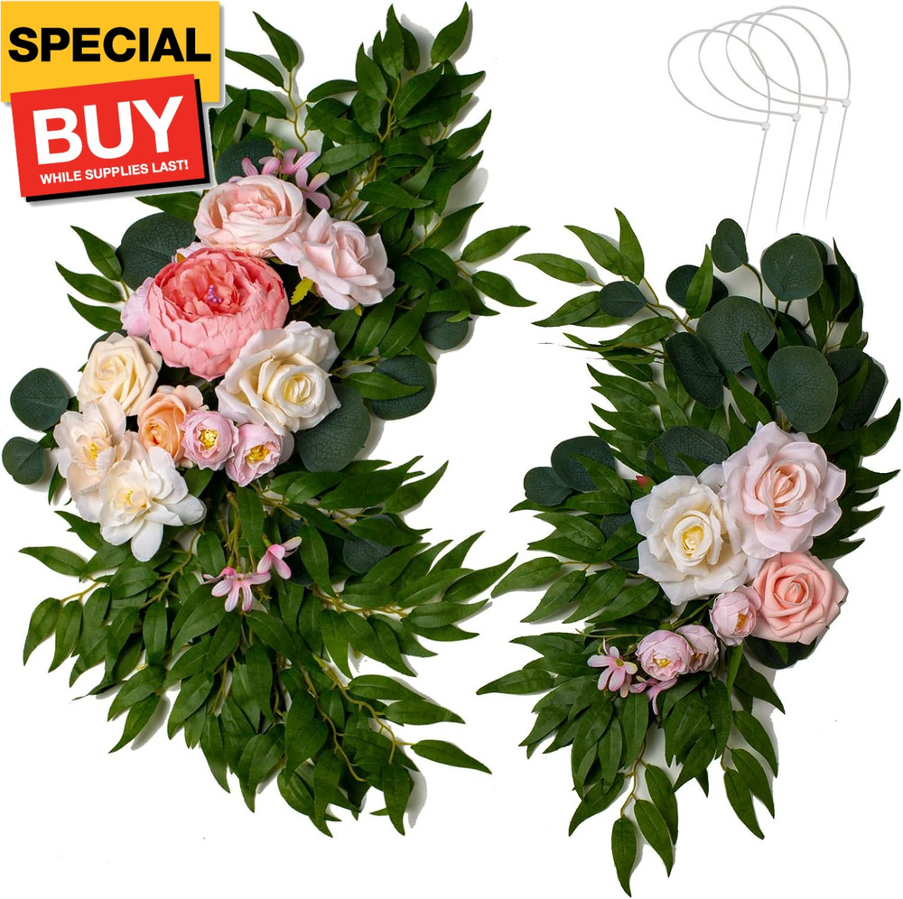 Artificial Wedding Arch Flowers Kit 2 PCS Dust Rose Flowers Silk Peony Floral Sw