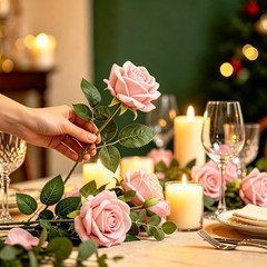 24PCS 20‘’ Pink Artificial Roses Flowers with 24pcs Pink Artificial Flowers
