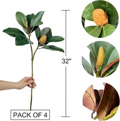 Pack of 4 – Faux Magnolia 32 Inch Long Artificial Magnolia Leaves Branches Fall.