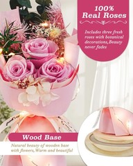 Preserved Flowers Gifts for Her,Preserved Rose Bouquet in Glass Pink
