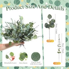 Pcs 2 Kinds Mixed Bulk Artificial Silver Dollar Eucalyptus Leaves 300 Green