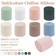 Chiffon Ribbon Mixed Color Silk Ribbon Set 9 Rolls 1.5″ x 49Yd Frayed Fringe