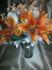 Wedding 21 pc bridal bouquet orange stargazer lily white ivory
