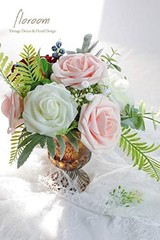 Artificial Flowers 25pcs Real Looking Blush Foam Fake Roses with Stems for