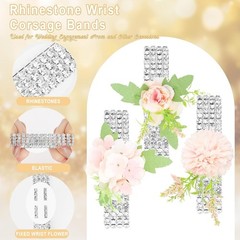 Elegant Rhinestone Wrist Corsage Set – 6 Pcs Adjustable Bands for Weddings