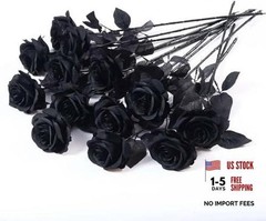 12 PCS Artificial Flowers Black Roses – Fake Silk Flower Long Stem – Solid Black