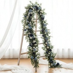 1Pc 6FT Artificial Eucalyptus Garland Blue Rose Flower Wedding Table Runner