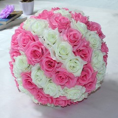 Pink & Ivory Rose Flower Ball Wedding Decoratin Ball Kissing Ball 9-10 inches