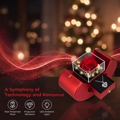 moshen Preserved Red Rose Flower Gift Box with LED Lights, Romantic