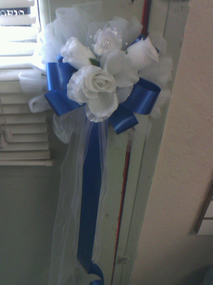 6 pc wedding pew bows Royal blue and white or any color RUSH ORDERS WELCOME