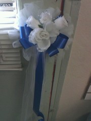 6 pc wedding pew bows Royal blue and white or any color RUSH ORDERS WELCOME