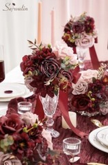 Serwalin 7 inch Wedding Bouquets for Bridesmaids, Set of 2, Burgundy
