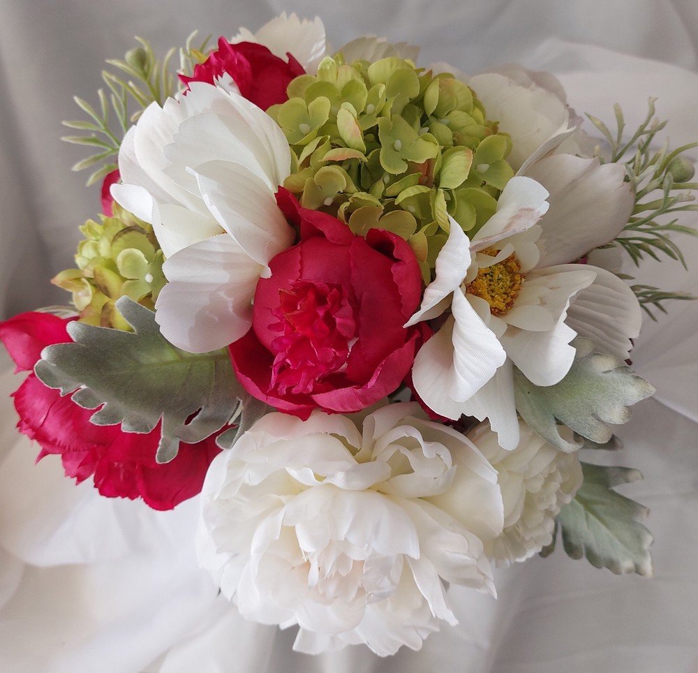Custom Beautiful Hand Made White, Pink Peonies Green Bridal Wedding Bouquet