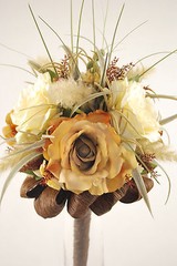 Unique and Gorgeous Wedding Bouquet Silk Flowers, Foliage and Brown Ribbon