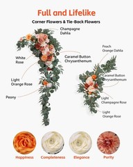 Orange Floral Arch Kit: 2pcs Silk Flowers + 3pcs 33ft Sheer Drapes