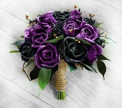 Black Purple Moody Bridal Bouquet Sola Wood Wedding Flower Artificial Bridesmaid