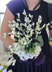 Bridal Bouquet Purple Orchids White Flowers Purple Feathers