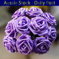 Purple 7cm Foam Flowers Rose Stems Artificial Wedding Bride Bouquet 20pcs