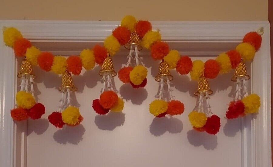 Marigold Toran Garland, Indian Wedding Decoration Backdrop -set of 4