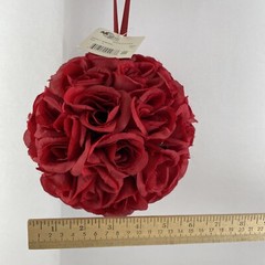 Red Rose Silk Flower Pomander 7″ Kissing Ball Wedding Pew, Home Decoration