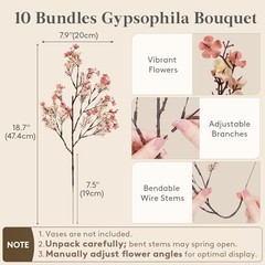 Baby’s Breath Artificial Flowers Bundles Silk Gypsophila Faux 10 Beige Brown