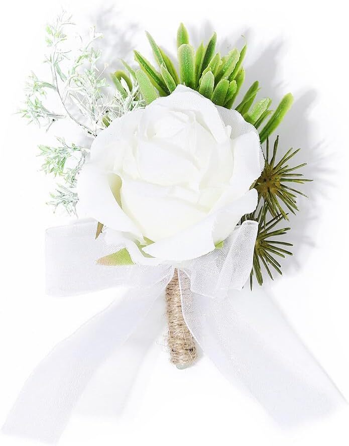 Wedding Rose Boutonniere White Groom Flower Men’s Boutineer Prom Buttonholes …