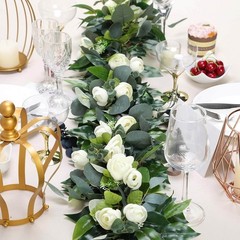 GREEN 4 ft long Artificial Eucalyptus Willow Foliage Garlands Ranunculus Flowers