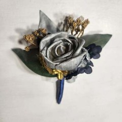 Navy Blue Silver Gold Rose Calla Lily Sola Wood Bridal Wedding Bouquet Accessori