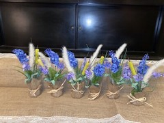 New Artificial Flowers Arrangements Lilac Blue Mini Bouquets Burlap Centerp