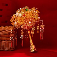 Gold Plated Bridal Hand Bouquet Chinese Wedding Flower Holder Accessory