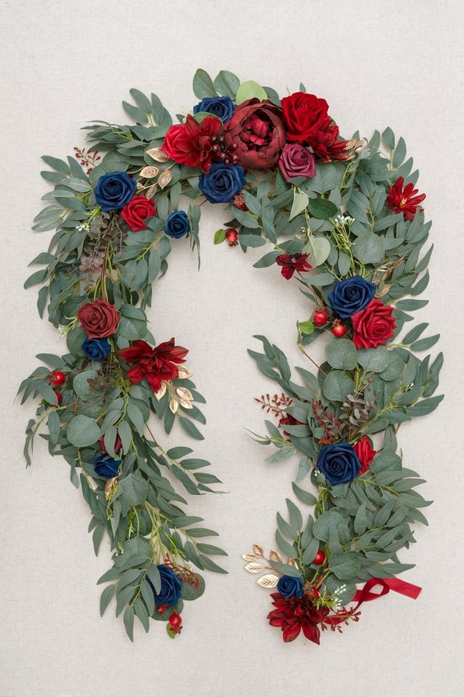 Ling’s Moment 6FT Flower Garland Wed Decor Eucalyptus and Rose, Burgundy & Navy