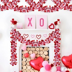 50Ft Valentines Heart Tinsel Garland Red Pink 50ft/ 15 m, Red, Pink, White
