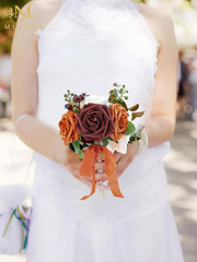 Burnt Orange Mini Bridesmaid Bouquets Set of 6 for Fall Weddings