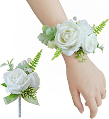 Pink Corsage and Boutonniere Set, Prom Wedding Homecoming Wrist Corsage Wristlet