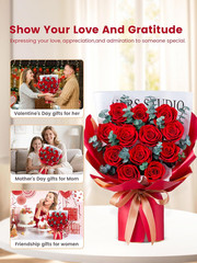 Flower Bouquet 12-Piece Red Preserved Roses Bouquet with Led Lights Gift for Wom