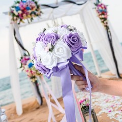 Romantic Artificial Wedding Bouquet For Bridal Holding – Purple Popular