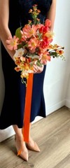 Orange Flower Fields faux wedding bouquet w. orchid, ranunculus, rose, daisy
