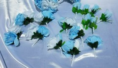 20 Pc Wedding Bouquet Set, Light Blue Roses, White Roses, Bridal Bouquet Package