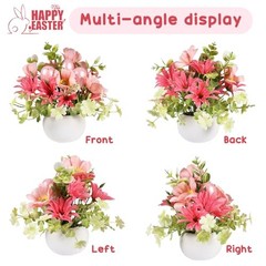 2 PCS Easter Decorations, Easter Artificial Egg Flower Potted Table Pink