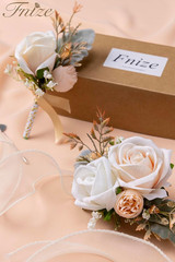 Champagne Corsage and Boutonniere Set for Bride Groom Bridesmaids Groomsmen Wedd