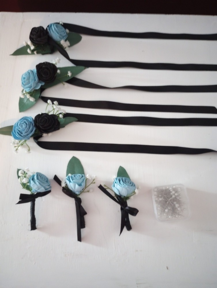 wedding : Sola wooden flower Rosette 3 corsages, 3 boutonnieres and corsage pins