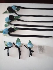 wedding : Sola wooden flower Rosette 3 corsages, 3 boutonnieres and corsage pins