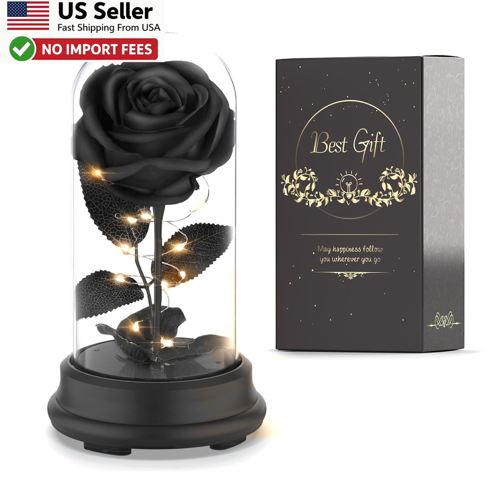 Preserved Black Rose Gift Light Up Eternal Flower In Dome For Mom Wife FROM USA