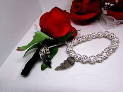 WRIST CORSAGE & BOUTONNIERE w/BRACELET, CHARMS custom order prom wedding birthdy