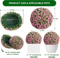 2-Pack Artificial Flower Ball Topiary, UV Resistant, Wedding Garden Decor, Pink